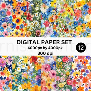 Carta digitale con motivi floreali eleganti fiori, 12 disegni originali, JPGS istantanei stampabili, perfetta per progetti di artigianato e fai da te, 4