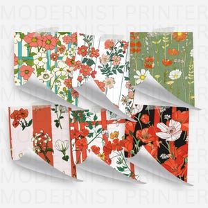 Favolosi modelli retrò chic Mid-century Digital Paper 34 disegni floreali originali stampabili JPG, perfetti per progetti artigianali e fai da te ROSSO