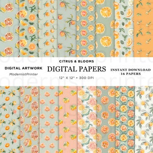 Pastell Früchte und Blüten Floral Digital Papier, 16 Original nahtlose Design, druckbare Instant JPG perfekt für Handwerk und DIY-Projekte
