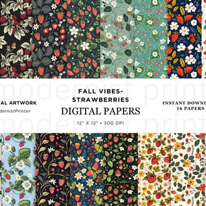 Aquarell Erdbeeren Musterdesign, Herbst Beeren Nahtlos, Herbst Lebensmittel, Sofort Download, JPG Perfekt für DIY Handwerk, Stoff