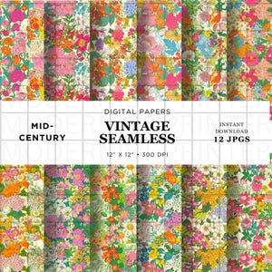 Mid-Century Digital Paper: Bright Flower Clipart Bundle Collection