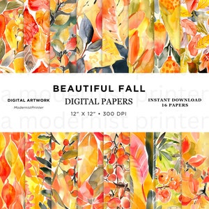 Bellissimo acquerello digitale Autumn Foliage, motivo senza soluzione di continuità, perfetto per scrapbooking, artigianato, inviti e regali fai da te Tessuto