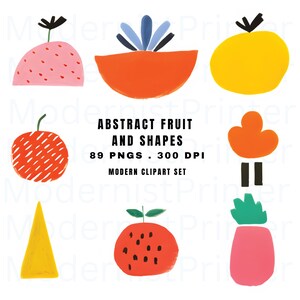 Variété de fruits éclatants | Ensemble PNG abstrait de 89 pièces | Clipart alimentaire polyvalent | Minimaliste et mignon | 300 ppp