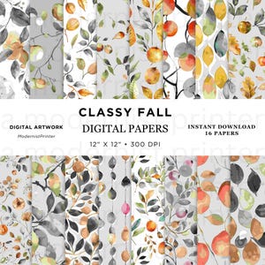 Elegante carta digitale con motivo a foglie autunnali, motivo senza soluzione di continuità, perfetta per scrapbooking, artigianato, inviti e fai da te. Download immediato, regalo, autunno, 2