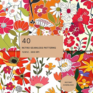 1960s Digital Paper Graphics: Hippie Botanical Prints for Home Decor