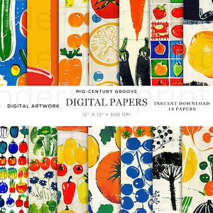 Verdure astratte di metà secolo, 14 disegni originali, perfetti per progetti di artigianato e progetti fai da te, documenti per album, download digitale, uso commerciale, 5