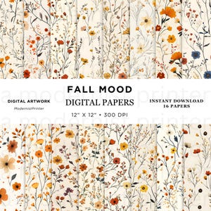 Carta digitale per acquerello Fall Mood Fancy florals, motivo senza soluzione di continuità, perfetta per scrapbooking, artigianato, inviti e fai da te. Download immediato