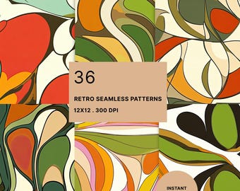 Grooviges, abstraktes Digitalpapier im Stil der 1970er Jahre: Nahtloses Retro-Mod-Muster, Scrapbook-Papier, Bastelmaterial