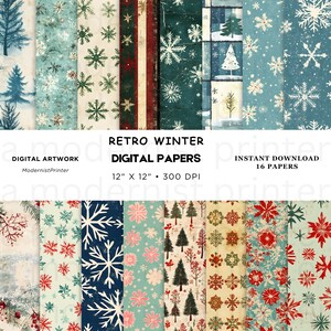 Retro midcentury modern vakantiepatroon, perfect voor scrapbooking, knutselen, uitnodigingen en doe-het-zelvers. Directe download, cadeau voor haar, vrolijkheid