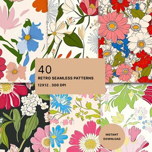 Sixties Digital Paper Pack: Vintage Repeat Pattern Florals for Printable Projects