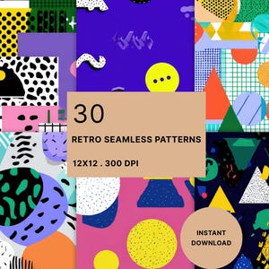 Digitaal papierpakket met retro Memphis-patroon, geometrische naadloze achtergronden uit de jaren 80