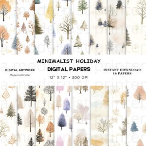 Carta per le feste minimalista: sfondi digitali senza soluzione di continuità con alberi invernali (download digitale)