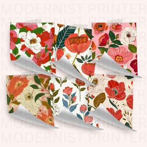 Favolosi modelli retrò chic Mid-century Digital Paper 34 disegni floreali originali stampabili JPG istantanei, perfetti per progetti artigianali e fai da te