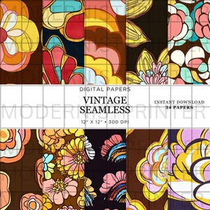Motif floral abstrait géométrique groovy des années 70 - Design psychédélique rétro - Impression transparente pour tissu, papier peint, projets numériques Nouvel ensemble
