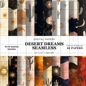 Paquete de papeles digitales bohemios del desierto occidental: 40 fondos sin costuras en tonos tierra, cactus, sol, textura vintage, álbum de recortes, sublimación, extra