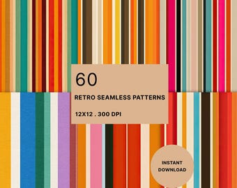 Papel digital listrado estilo moderno de meados do século: pacote de padrões retrô sem emendas, papel para scrapbook, download instantâneo