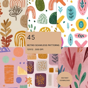 Abstrakcyjny papier cyfrowy z motywem kwiatowym: bezszwowy wzór akwarelowy w stylu boho, papier do scrapbookingu, 40 wzorów, natychmiastowe pobranie