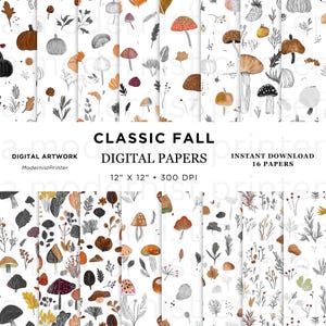Carta digitale Classy Autumn Whimsical Foliage, motivo senza soluzione di continuità, perfetta per scrapbooking, artigianato, inviti e fai da te. Download immediato, regalo