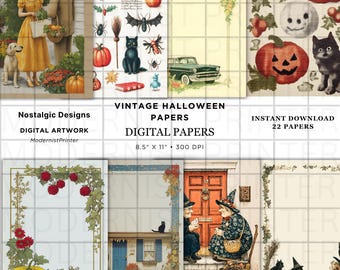 Digitale download Halloween-plakboekpapier – 22 afdrukbare pagina's met briefpapier Gothic Spooky