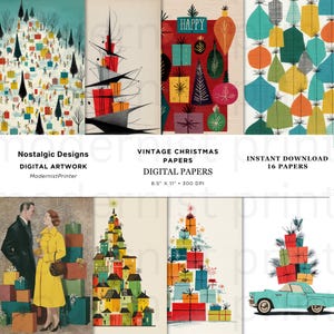 Mid-Century Modern Christmas Tree Illustrations : 1950s Retro Designs (Digital Download)