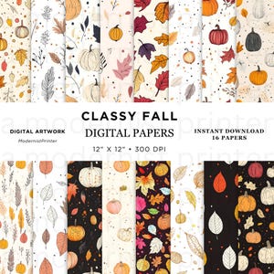 Carta digitale Classy Autumn Foliage, motivo senza soluzione di continuità, perfetta per scrapbooking, artigianato, inviti e fai da te. Download immediato, regalo per lei