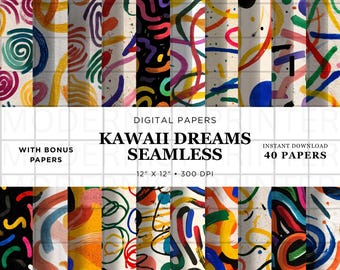 Kawaii Seamless Digital Paper Pack – Cute Pastel Backgrounds for Scrapbook, Stickers & Sublimation