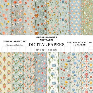 Papel digital com padrão floral minúsculo, 16 designs originais em tons pastel sem costura, JPG instantâneo para impressão, perfeito para artesanato e projetos DIY, embrulho para presente