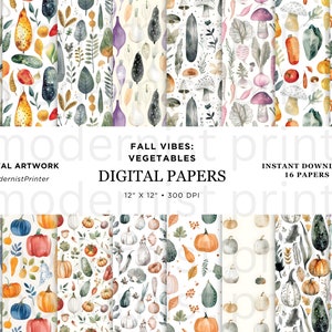 Motif aquarelle de légumes sans couture, texture végétarienne sans couture, aliments d'automne, téléchargement d'impressions de légumes, JPG parfait pour les travaux manuels