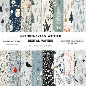 Skandynawski zimowy papier cyfrowy, idealny do scrapbookingu, rękodzieła, zaproszeń i majsterkowania. Natychmiastowe pobranie, prezent dla niej Tło cyfrowe, 2