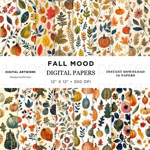 Carta digitale per acquerello Fall Mood Fancy florals, motivo senza soluzione di continuità, perfetta per scrapbooking, artigianato, inviti e fai da te. Download immediato, 2