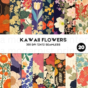 Fabelhaftes Kawaii Cute Floral Gemustertes Digital Papier, 20 Original-Designs, Printable Instant JPG, Perfekt für Handwerk und DIY-Projekte Cute