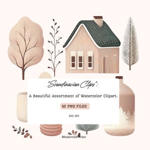 Collection festive scandinave, Hygge Winter Comfort, Clipart aquarelle neutre unique, imagerie de Noël de style Skandi