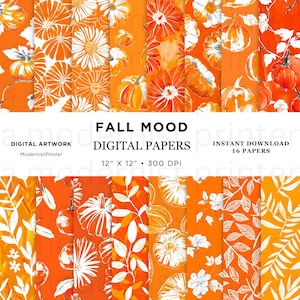 Carta digitale Fall Abstract Classy Pumpkins, motivo senza soluzione di continuità, perfetta per scrapbooking, artigianato, inviti e fai da te. Download immediato, regalo