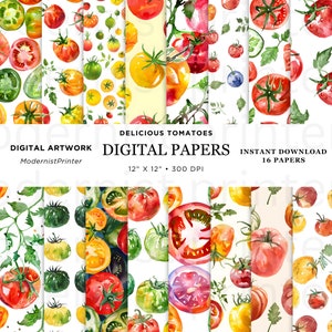 Tomato Seamless Pattern: 16 Original Designs (Digital Download)