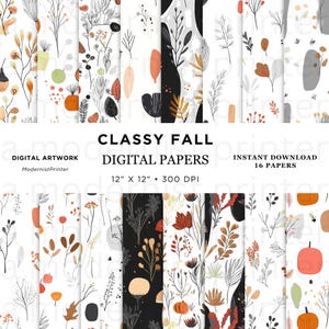 Carta digitale Classy Autumn Foliage, motivo senza soluzione di continuità, perfetta per scrapbooking, artigianato, inviti e fai da te. Download immediato, regalo, set da 4