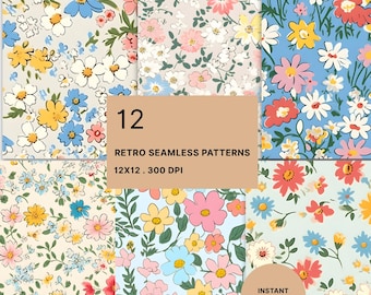 Papel de parede digital com estampa de pequenas flores: Floral em saco de ração, 12 designs JPG sem emenda (Download digital)