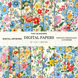 Winzige Blüten, Frühling, Blumenmuster, Digital Paper, 14 Original Seamless Designs, Printable Instant JPG Perfekt für Bastel- und DIY-Projekte, #2