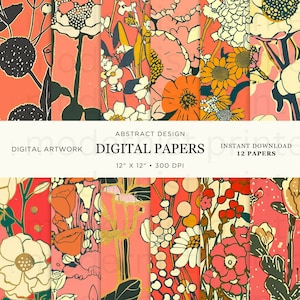 Favolosa carta digitale con motivi floreali rosa retrò, 12 disegni originali, PNG istantaneo stampabile, perfetta per progetti di artigianato e fai da te, 26