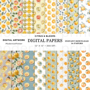Pastell Früchte und Blüten Floral Digital Papier, 16 Original nahtlose Design, druckbare Instant JPG Perfekt für Handwerk und DIY-Projekte, 2