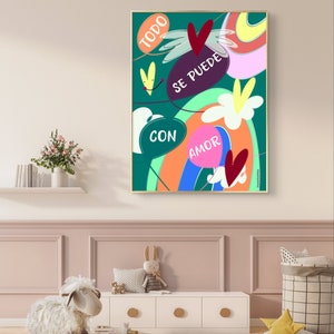 Imprimable avec citation positive, avec amour tout est possible, art mural, art numérique téléchargeable, affiche avec phrase d'amour positive :)