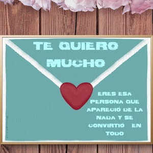Ilustración imprimible con cita te quiero mucho, poster descargable de amor, regalo para personas especiales, regalo día enamorados, óleo.