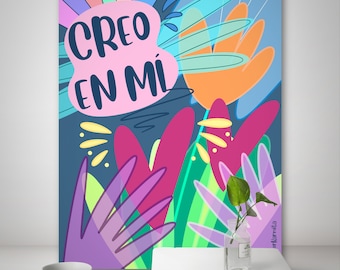 Affiche téléchargeable JE CROIS EN MOI-MÊME, affiche d’estime de soi, peinture numérique imprimable de l’amour de soi aux couleurs vibrantes