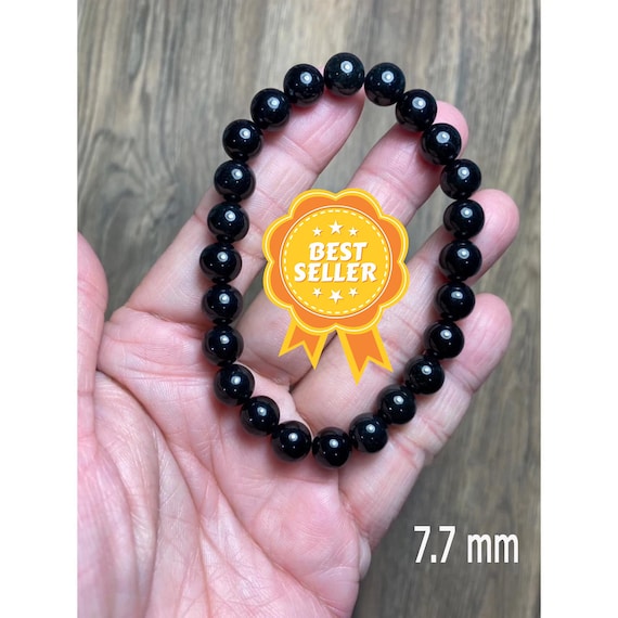 本物の黒翡翠ブレスレット：ビルマ産ビーズブレスレット、ナチュラル