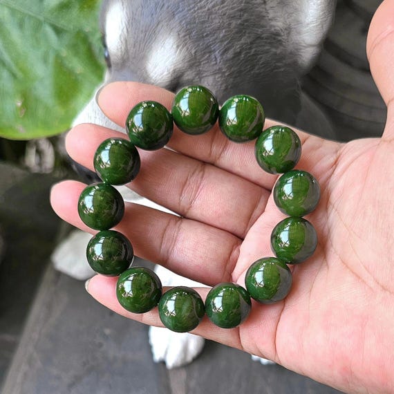 Green Nephrite Jade Bead Bracelet, Natural Stone (15.5-15.6 Mm) - Etsy