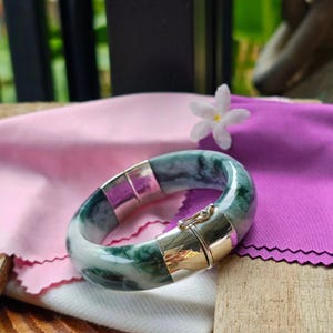 Bracciale in giada birmana, bracciale con cerniera in argento 925 (55,3 mm)