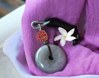 Donut (Bidis) Burmese Jade Pendant White Gray (Chinese ink) Transparent Natural Jadeite Type-A Size 3.47 cm