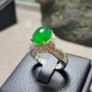 Burmese Jade Ring Apple Green Natural Jadeite Type A Cabochon Shape