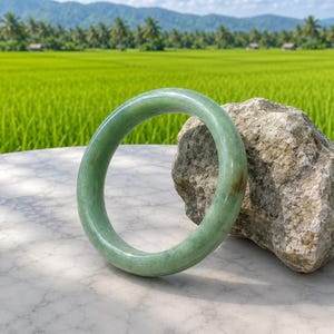 Burmese Jade Bangle: Green & Brown Dot Natural Bracelet Inner Diameter 56.4 mm
