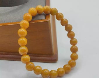Bracelet en jade birman Jadéite naturelle jaune foncé de type A Taille 7,7 mm