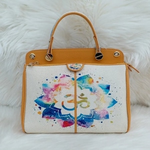 Bolso bandolera de piel auténtica de raya blanca y amarilla para mujer, con un bonito estampado de motivos auspiciosos, nuevo